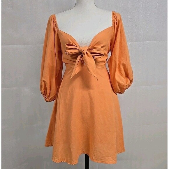 Charlie Holiday Anthropologie Sonny Knot Front Dress Linen Blend  Orange Size 2 - Picture 3 of 7